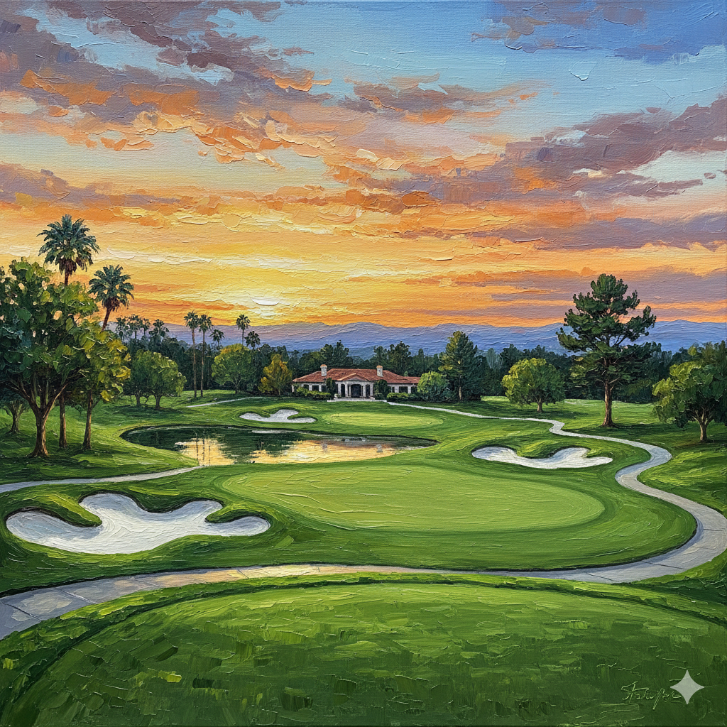An open golf course stretching toward the horizon